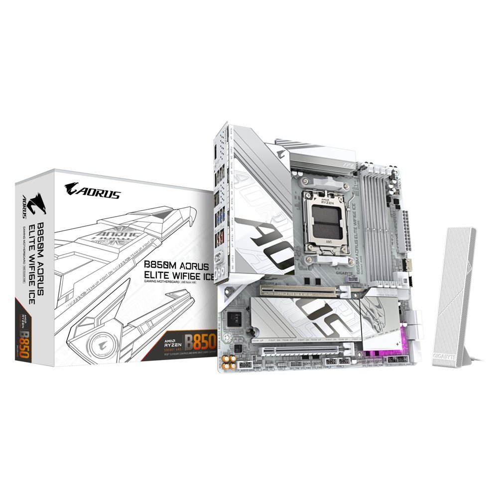 Gigabyte B850M AORUS ELITE WIFI6E ICE | Socket AM5 | AMD B850 | 4xDDR5 | Micro ATX | Moederbord