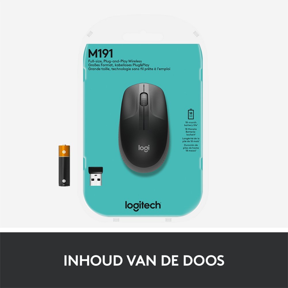Logitech M190 | Draadloze Muis | Links- en Rechtshandig | RF | 1000 DPI | Zwart - Afbeelding 11