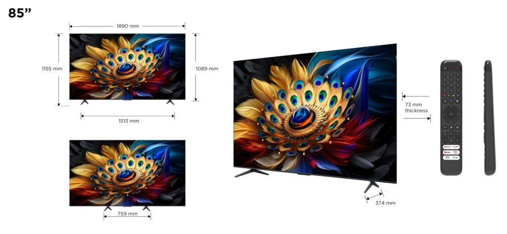 TCL 85C69B 85" | 4K Ultra HD QLED Smart TV | Google TV + Wifi | Dolby Vision | Quantum Dot met Levendige Kleuren | 60Hz - Afbeelding 4