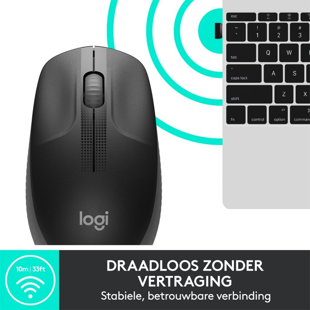 Logitech M190 | Draadloze Muis | Links- en Rechtshandig | RF | 1000 DPI | Zwart - Afbeelding 8