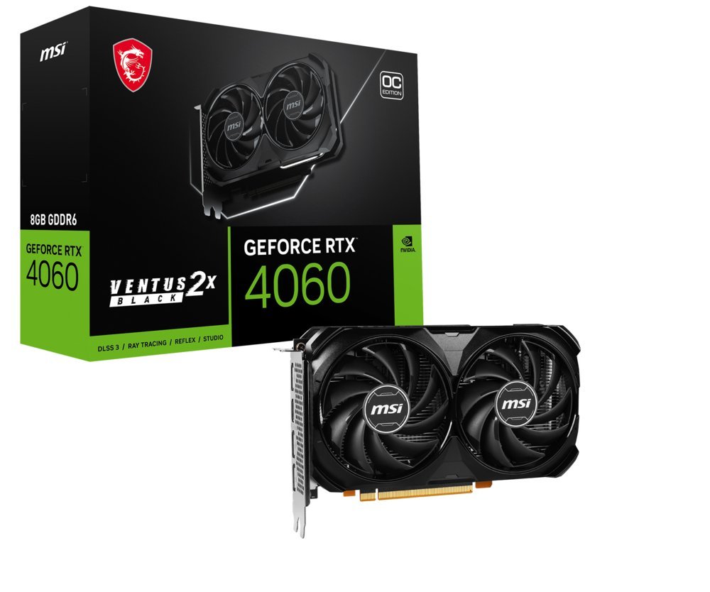 MSI GeForce RTX 4060 Ventus 2X Black OC | 8GB GDDR6 VRAM | Videokaart | GPU | Nvidia