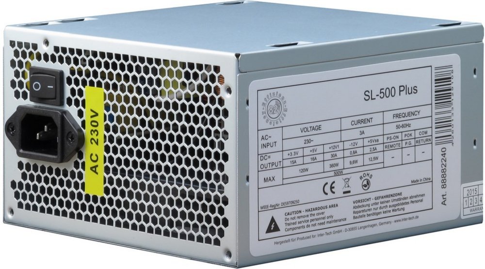 Inter-Tech SL-500 PLUS | 500 Watt ATX PSU | Power Supply | Voeding - Afbeelding 3