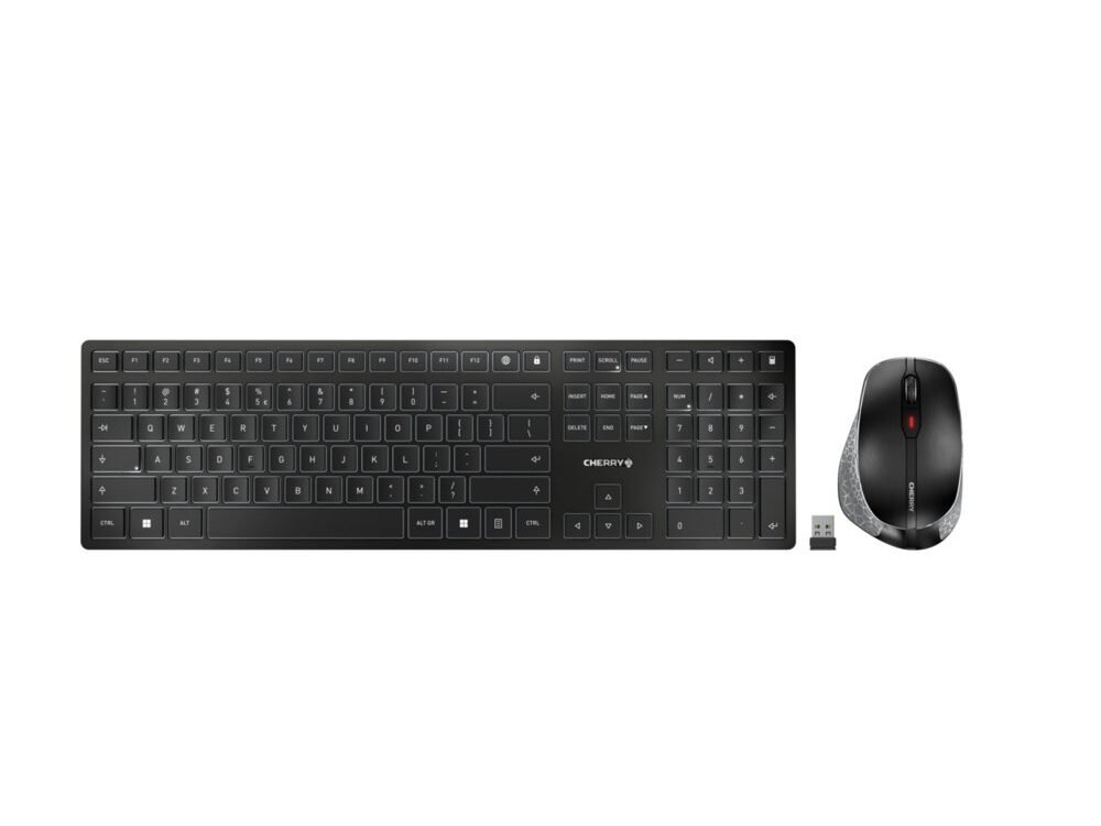 CHERRY DW 9500 Slim | Toetsenbord en Muis | RF Draadloos + Bluetooth | QWERTY (Engels) | Zwart en Grijs