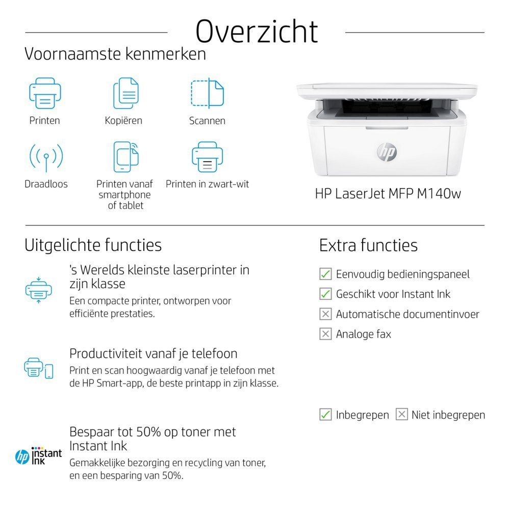 HP LaserJet Pro MFP M140w AiO Laserprinter | 600 x 600 DPI | Wifi | Zwart/Wit - Afbeelding 8