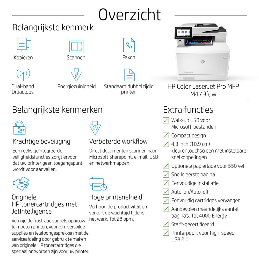 HP Color LaserJet Pro MFP M479fdw | All-in-One Laserprinter | A4 | 600 x 600 DPI | Wi-Fi | Kleur - Afbeelding 8