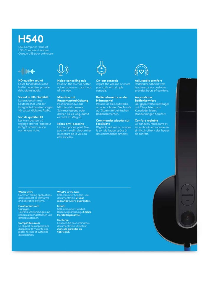 Logitech H540 | Bedrade On-ear USB-A Headset | Zwart - Afbeelding 13