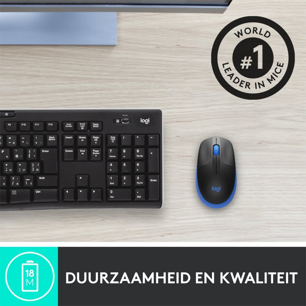 Logitech M190 | Draadloze Muis | Links- en Rechtshandig | RF | 1000 DPI | Zwart/Blauw - Afbeelding 10