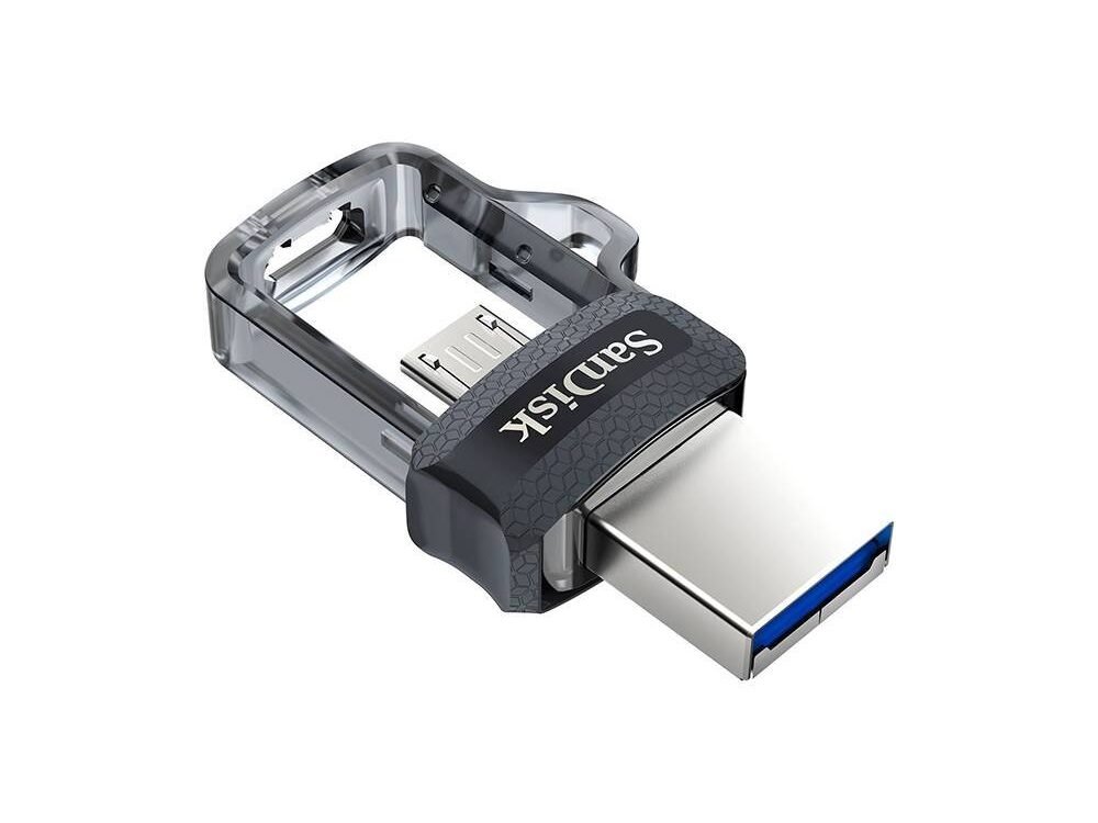 SanDisk Ultra Dual m3.0 | 128GB USB Flash Drive | USB Type-A / Micro-USB 3.2 Gen 1 (3.1 Gen 1) | Zwart, Zilver, Transparant