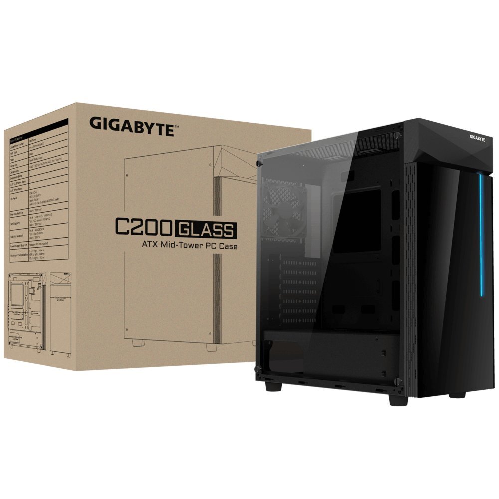 Gigabyte C200 | Midi Tower Behuizing | Zwart | ATX | RGB Verlicht Frontpaneel - Afbeelding 9