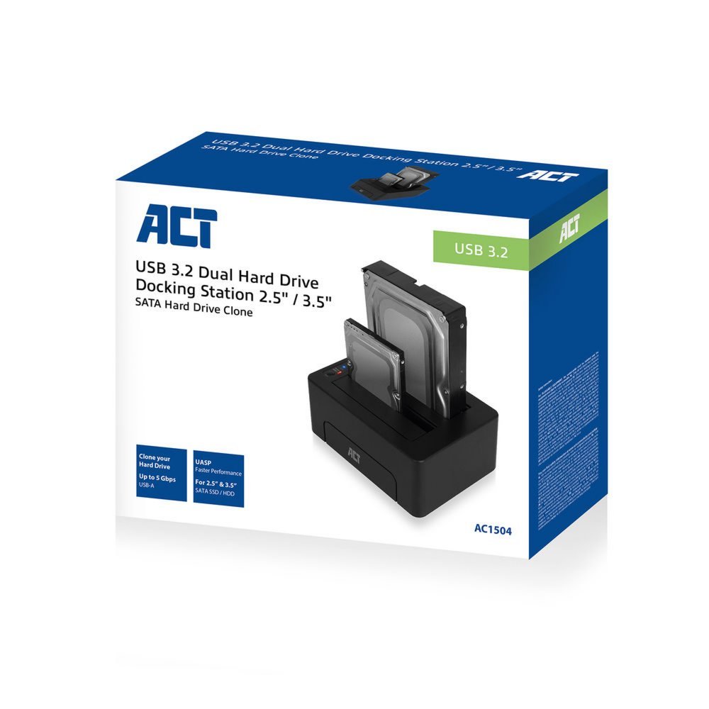 ACT AC1504 | Dual SATA Docking Station | 2,5" & 3,5" HDD/SSD | USB 3.2 Gen1 (5 Gbps) - Afbeelding 7