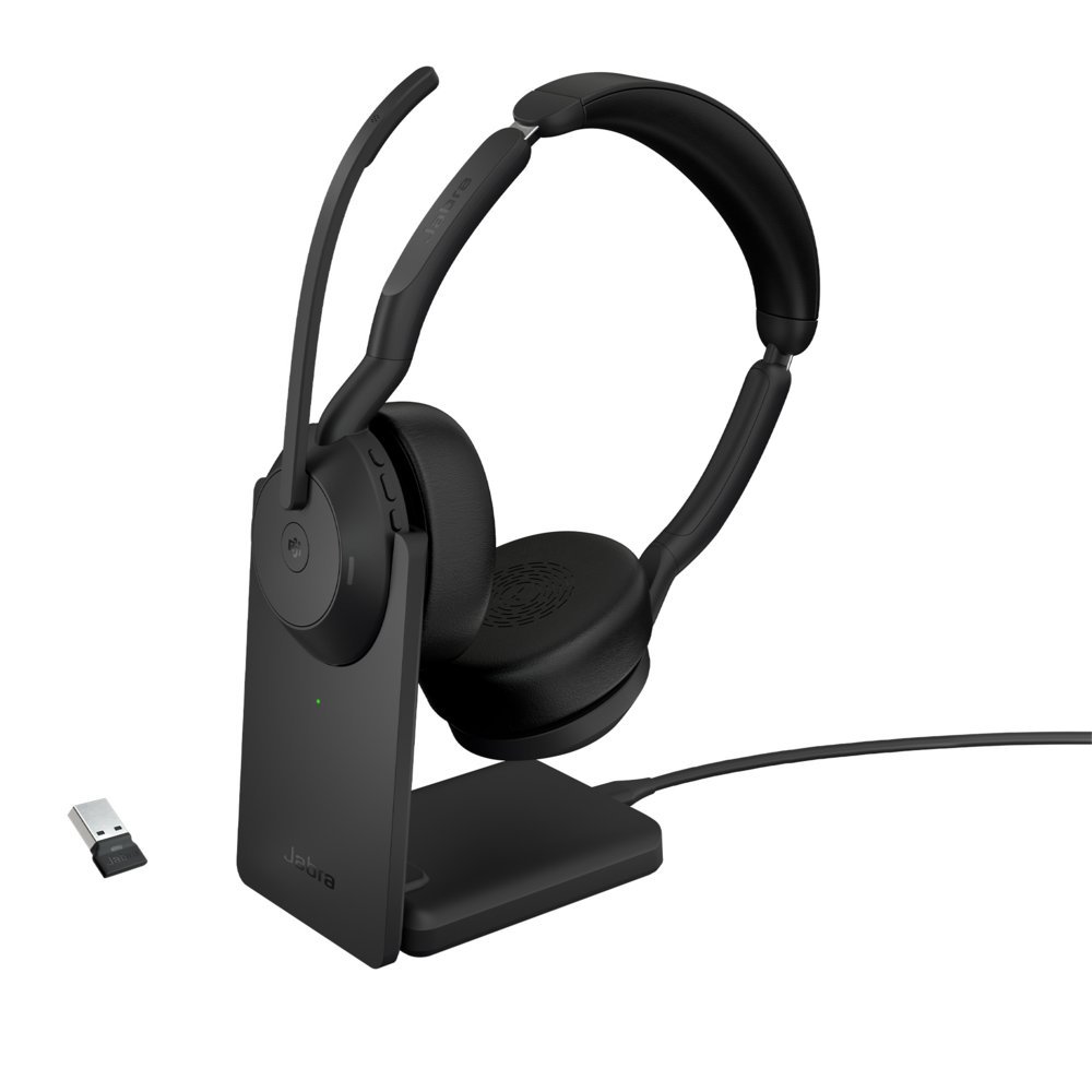 Jabra Evolve2 55 MS Stereo | Bluetooth & USB-A Headset | Met Oplaadhouder | Zwart | Voor Kantoor & Callcenter
