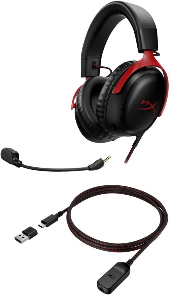 HyperX Cloud III | Bedrade Over-ear Gaming Headset | 3.5mm + USB-A + USB-C | Zwart/Rood - Afbeelding 4