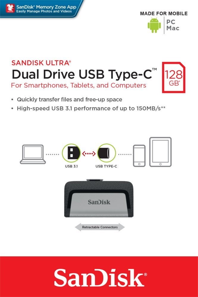 SanDisk Ultra Dual Drive USB Type-C | 128GB USB Flash Drive | USB Type-A / USB Type-C 3.2 Gen 1 (3.1 Gen 1) | Zwart, Zilver - Afbeelding 8
