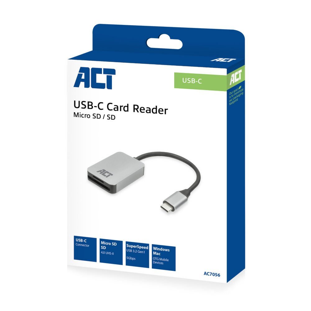 ACT AC7056 | Geheugenkaartlezer | USB 3.2 Gen 1 Type-C | SD/microSD | Grijs - Afbeelding 4