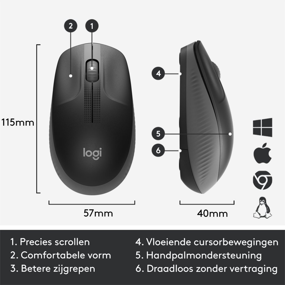 Logitech M190 | Draadloze Muis | Links- en Rechtshandig | RF | 1000 DPI | Zwart - Afbeelding 10