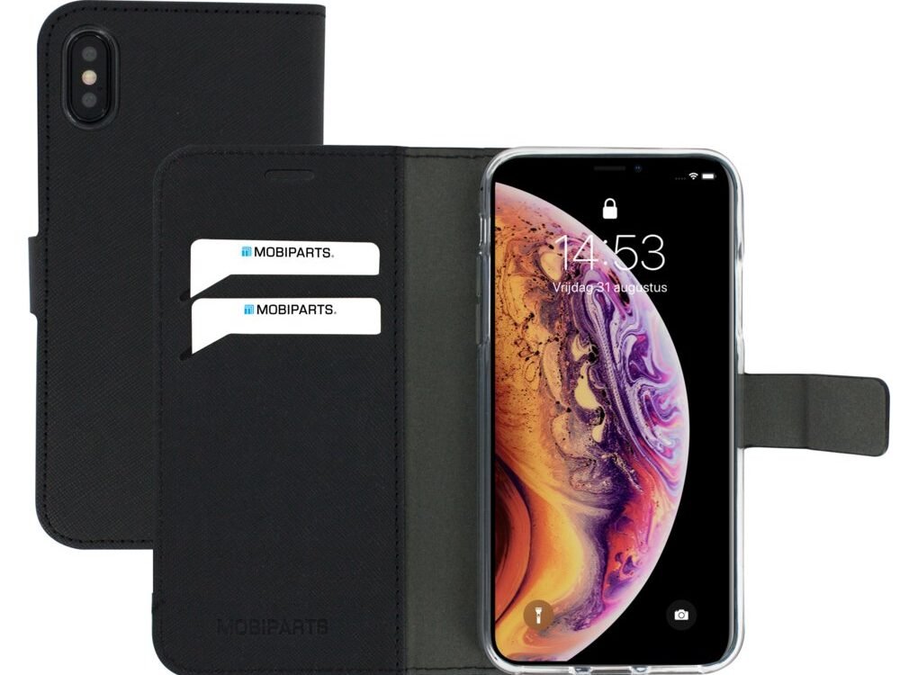 Mobiparts Saffiano Wallet Case | Apple iPhone X, iPhone XS | Black