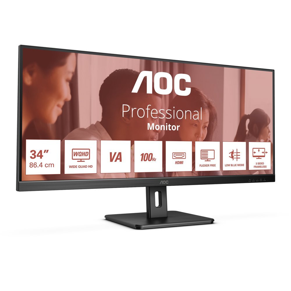 AOC U34E2M 34" | UWQHD 3440x1440 | VA | 100Hz | 4ms | Ultrawide Monitor | Zwart - Afbeelding 4