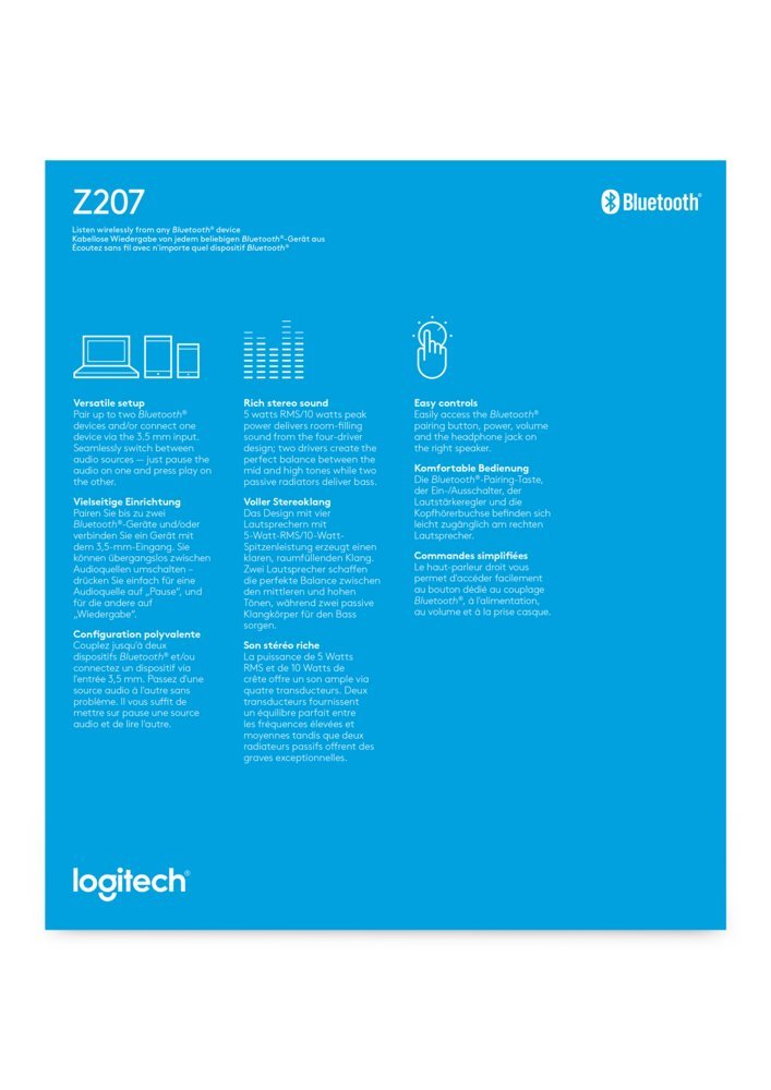 Logitech Z207 | 2.0 Luidsprekerset | Bluetooth en 3,5mm | Zwart/Wit - Afbeelding 11