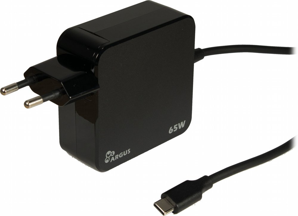 Inter-Tech Argus PD-2065 | Universele USB-C Oplader 65W | Zwart | Met Geïntegreerde Kabel
