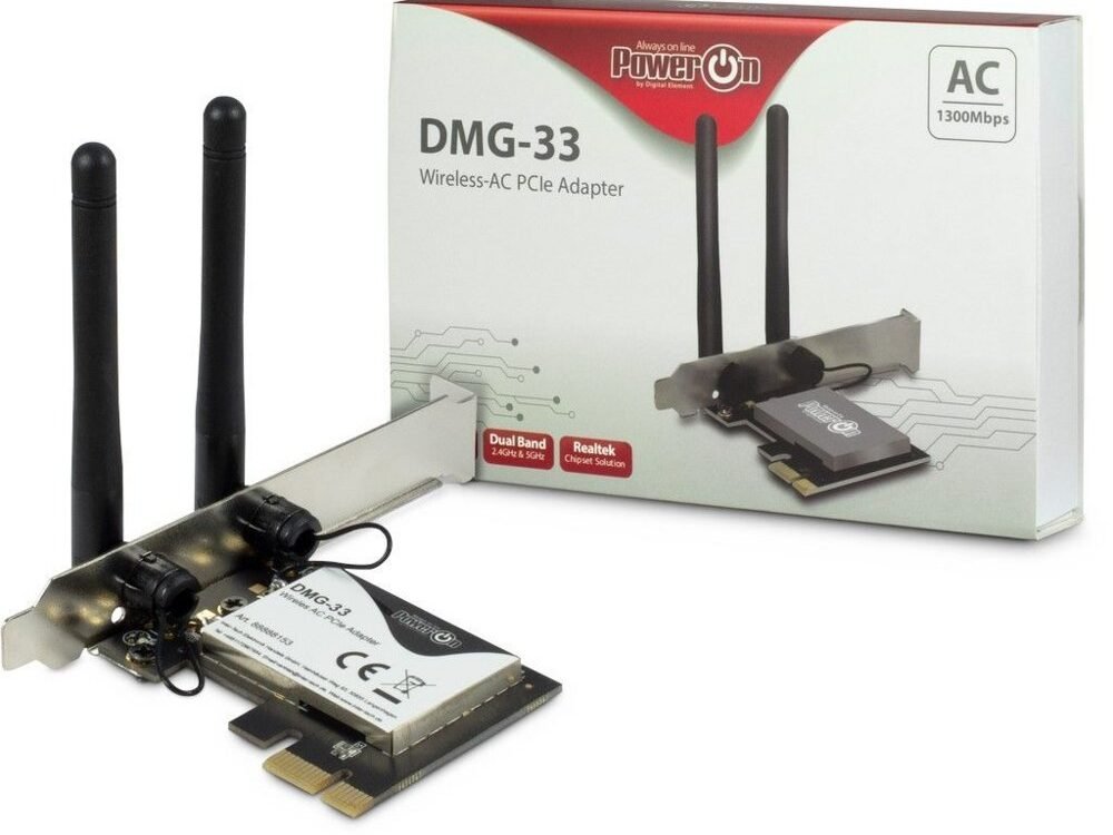 Inter-Tech DMG-33 | Wi-Fi 5 PCIe Adapter | Dual-band (2,4 GHz / 5 GHz) | 1300 Mbps | PCIe x1