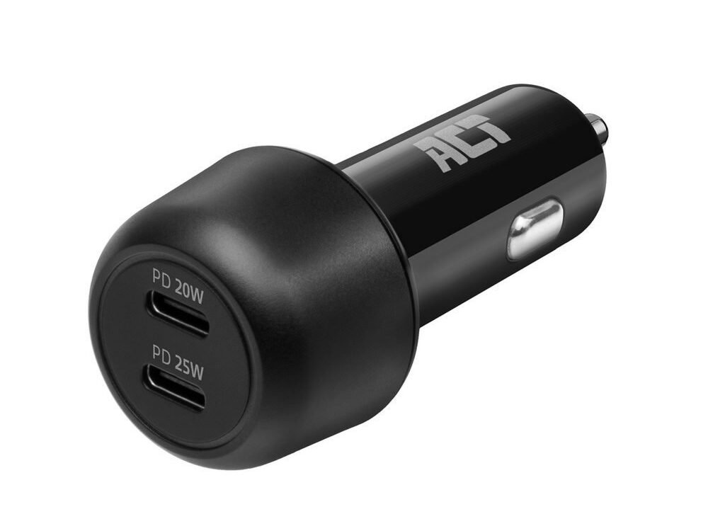 ACT AC2200 | USB-C Autolader voor Mobiele Apparaten 25W | Zwart