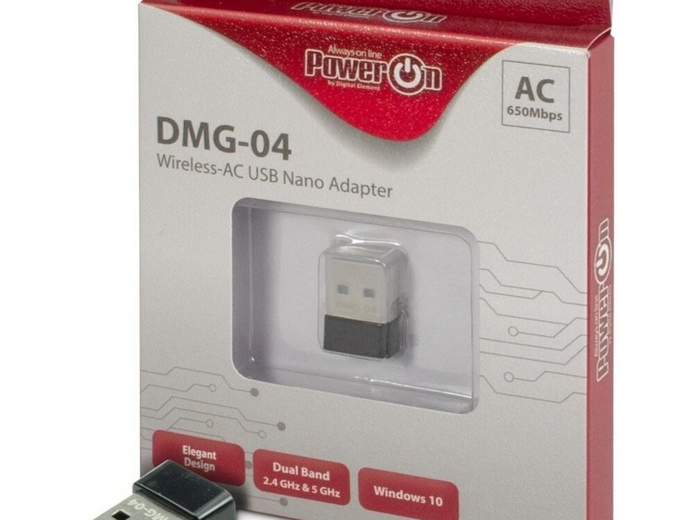 Inter-Tech DMG-04 | Wi-Fi 5 USB Nano Adapter | 433 Mbps (5 GHz) / 200 Mbps (2,4 GHz) | USB 2.0 | Zwart