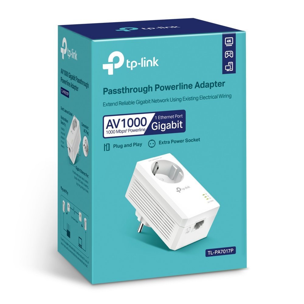 TP-Link TL-PA7017P KIT | Powerline Adapter | 1000 Mbps | Gigabit Ethernet | Met Stopcontact | Wit - Afbeelding 4