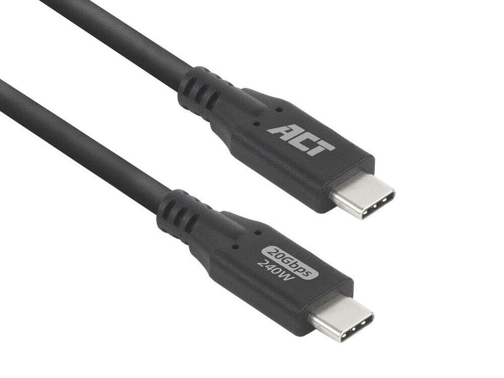 ACT | USB4 Kabel | 20Gbps | 240W | USB-C naar USB-C | 0,5m | Zwart