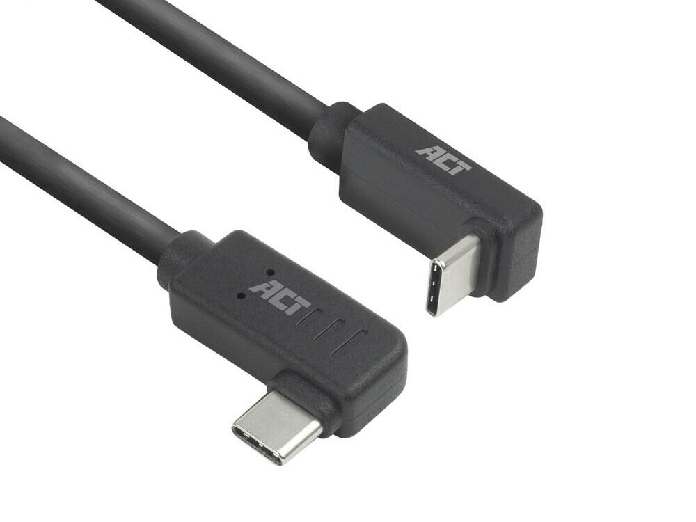 ACT AC7482 | USB 3.2 Gen 2 Kabel | USB-C (haaks links/rechts) naar USB-C (haaks boven/beneden) | 60W | 10Gbps | 2m | Zwart