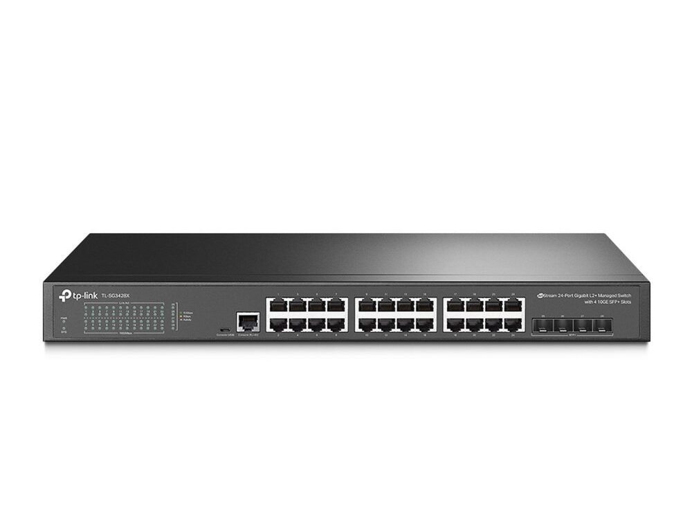 TP-Link TL-SG3428X | JetStream Managed L2+ Switch | 24 Poorten | Gigabit Ethernet (10/100/1000 Mbps) | 4x 10G SFP+ | Omada SDN | Rackmount | Zwart
