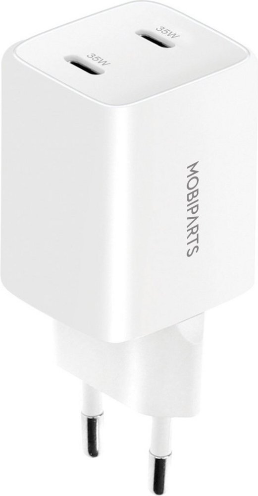 Mobiparts GaN Wall Charger | Dual USB-C Oplader 35W | Wit