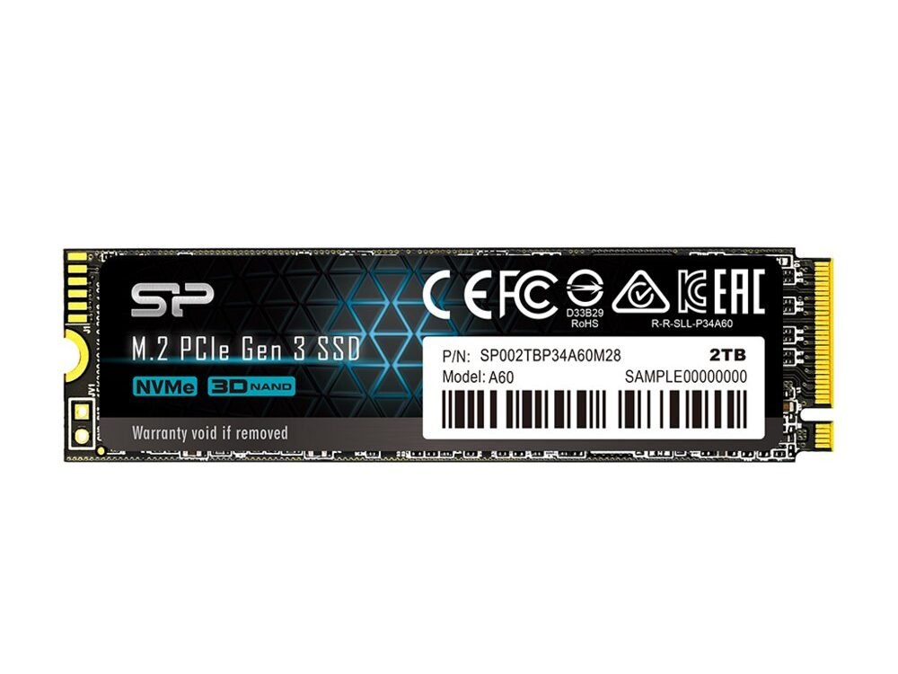 Silicon Power A60 | 2TB NVMe SSD | M.2 Gen3 | 2.200MB/s Lezen | 1.600MB/s Schrijven