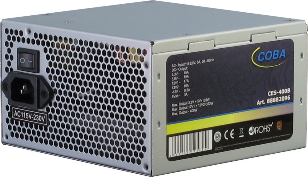 Inter-Tech Coba CES-400B | 400 Watt ATX PSU | Niet-Modulair | Power Supply | Voeding