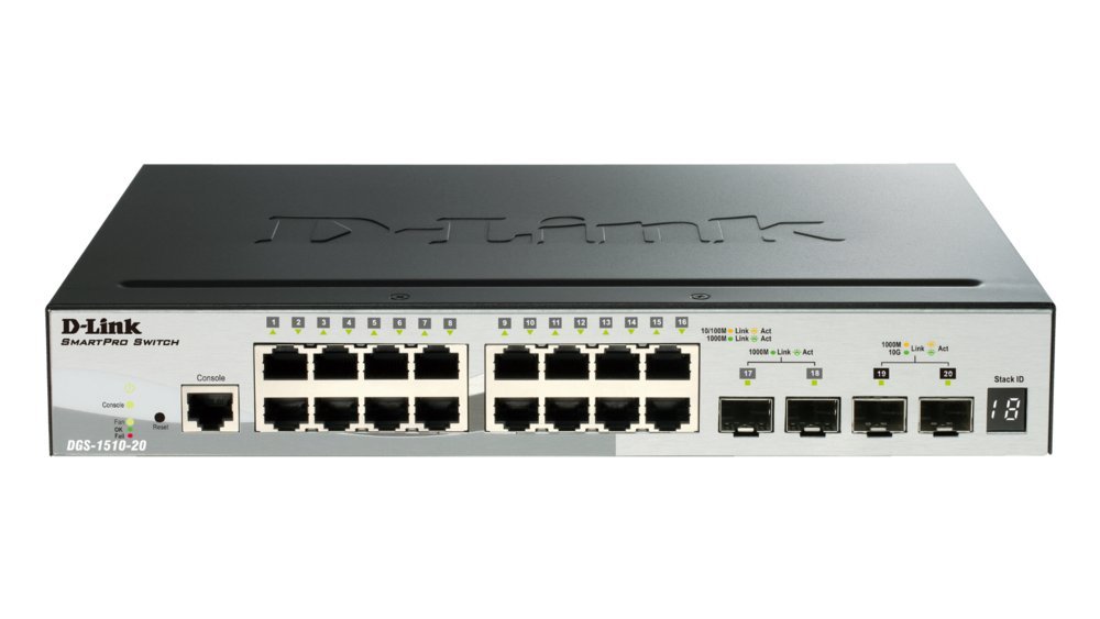 D-Link DGS-1510-20 | Managed L3 Switch | 20 Poorten | Gigabit Ethernet (10/100/1000 Mbps) | Zwart