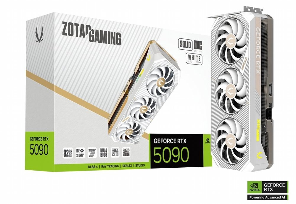 ZOTAC GAMING RTX 5090 SOLID OC | 32 GB GDDR7 VRAM | 4K Gaming & AI | Videokaart | GPU | Nvidia | White Edition