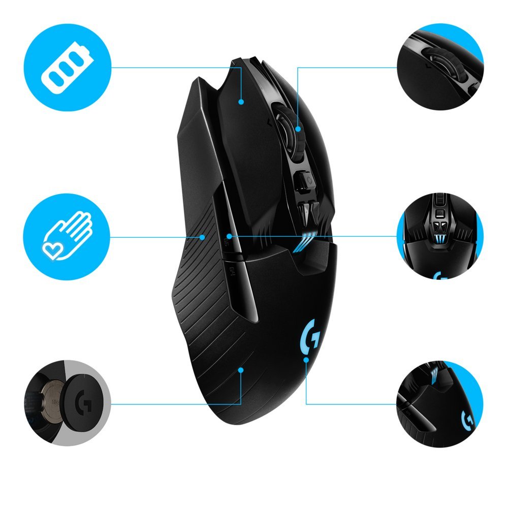 Logitech G903 Lightspeed | Ambidextrous Draadloze Gaming Muis | RF-Draadloos + USB-A | 25.600 DPI | Zwart - Afbeelding 7