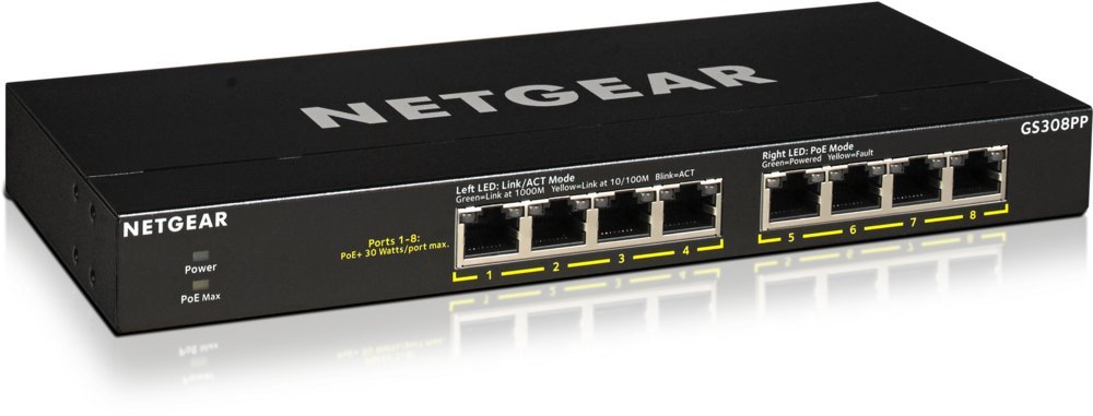 Netgear GS308PP-100EUS | Unmanaged Switch | 8 Poorten | Gigabit Ethernet (10/100/1000 Mbps) | PoE+ (83W) | FlexPoE | Zwart