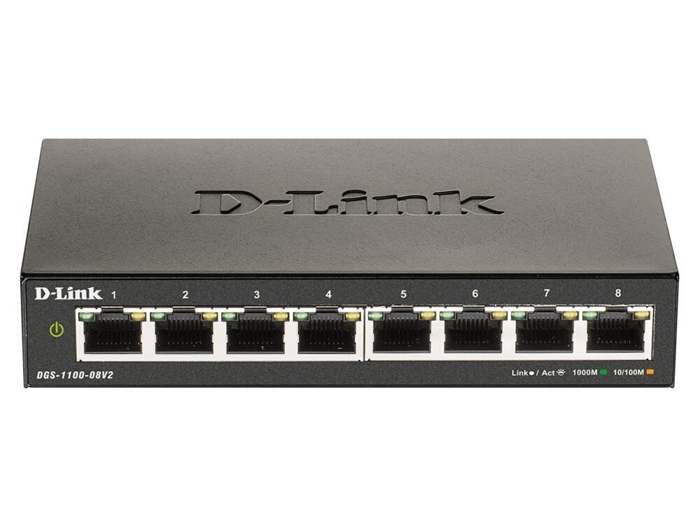 D-Link DGS-1100-08V2 | Managed L2 Smart Switch | 8 Poorten | Gigabit Ethernet (10/100/1000 Mbps) | VLAN/QoS/IGMP Snooping | Fanless