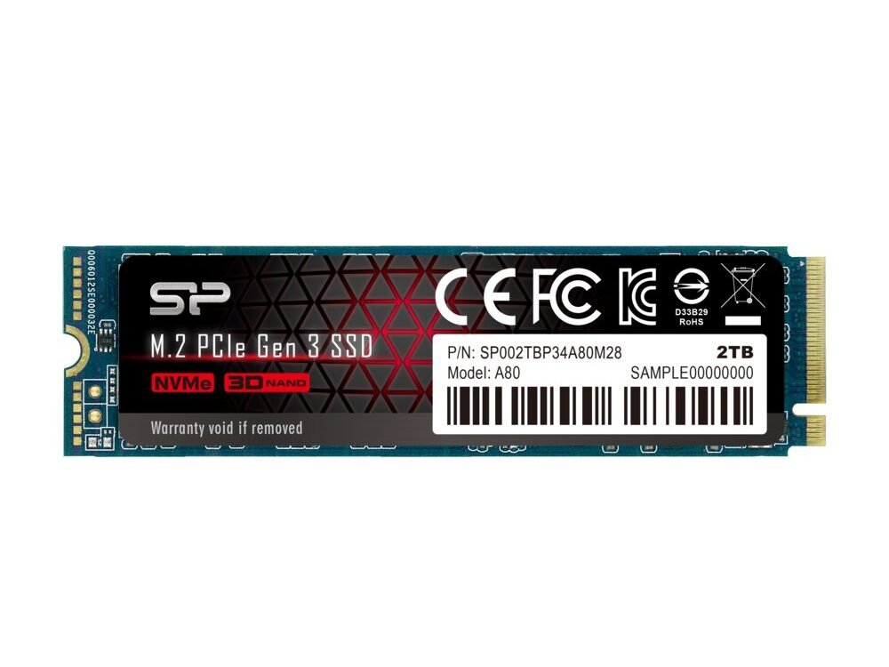 Silicon Power A80 | 2TB NVMe SSD | M.2 | Gen3 | 3.400MB/s Lezen | 3.000MB/s Schrijven