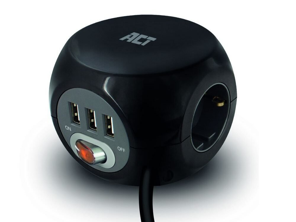 ACT AC2400 | Stekkerdoos | 3 Stopcontacten | Zwart