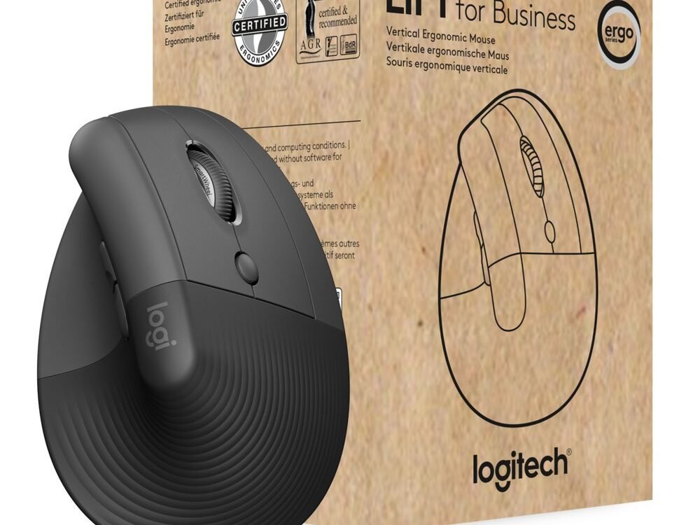 Logitech Lift for Business | Ergonomische Draadloze Muis | Rechtshandig | RF + Bluetooth | 4000 DPI | Grafiet