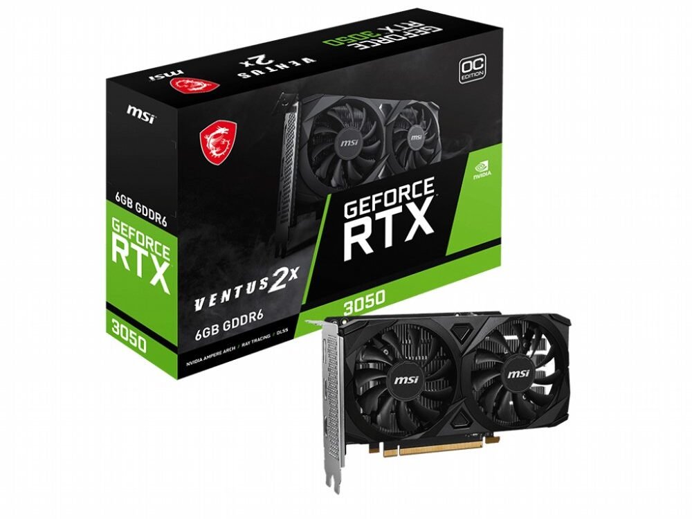 MSI GeForce RTX 3050 VENTUS 2X E OC | 6GB GDDR6 VRAM | Videokaart | GPU | Nvidia
