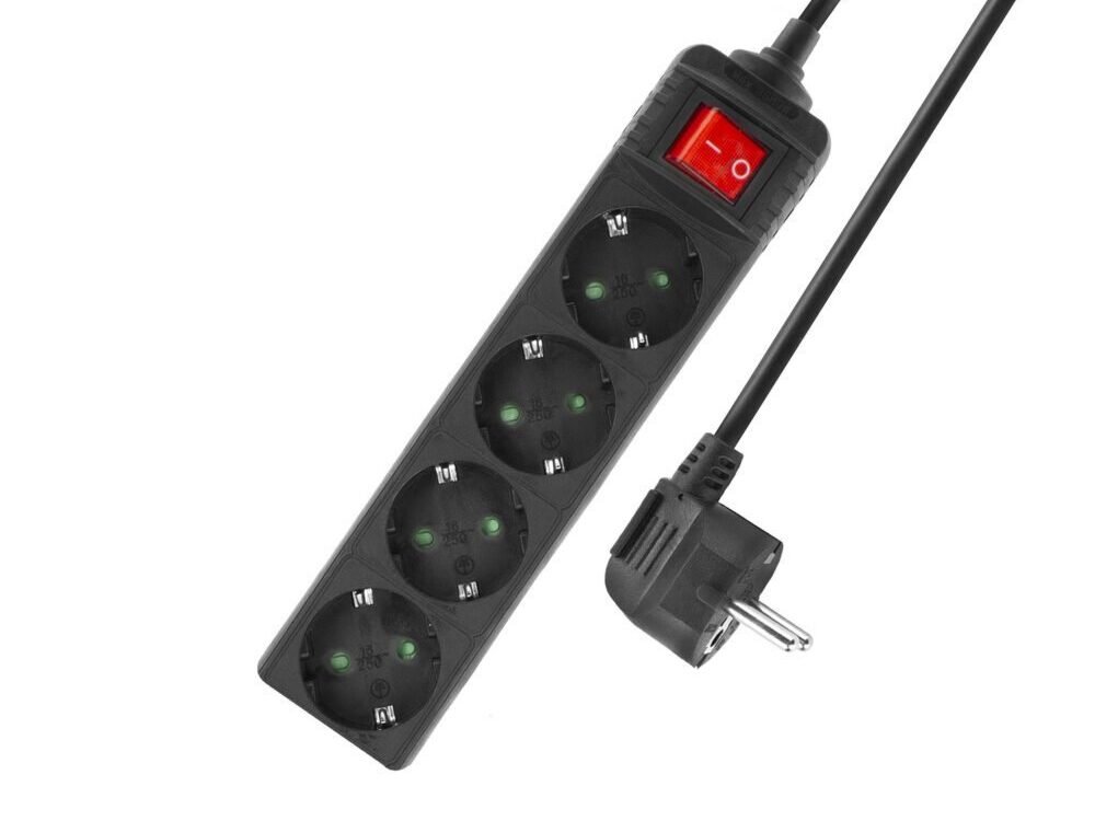 ACT Stekkerdoos | 4 Stopcontacten | 2 m | Met Schakelaar | Zwart