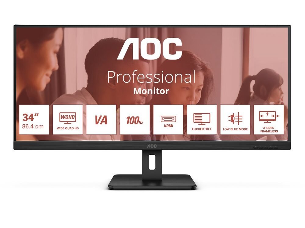 AOC U34E2M 34" | UWQHD 3440x1440 | VA | 100Hz | 4ms | Ultrawide Monitor | Zwart