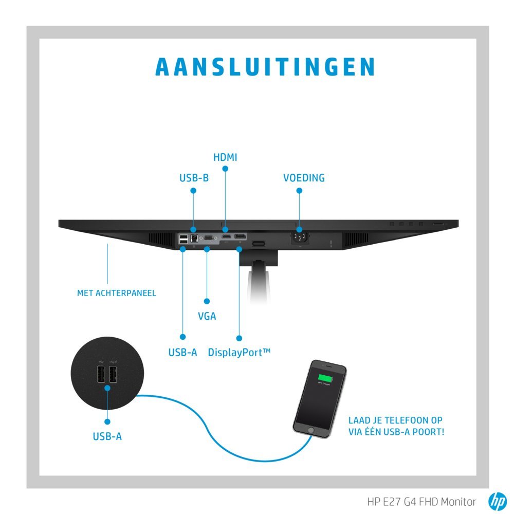 HP E-Series E27 G4 27" | 1920x1080 IPS | 60Hz | Full HD Monitor | Zwart - Afbeelding 16