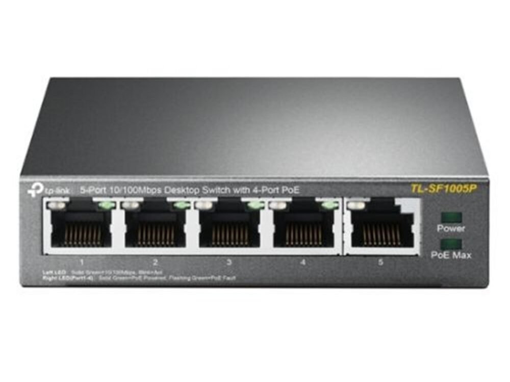 TP-Link TL-SF1005P | Unmanaged Switch | 5 Poorten | Fast Ethernet (10/100 Mbps) | PoE | Zwart