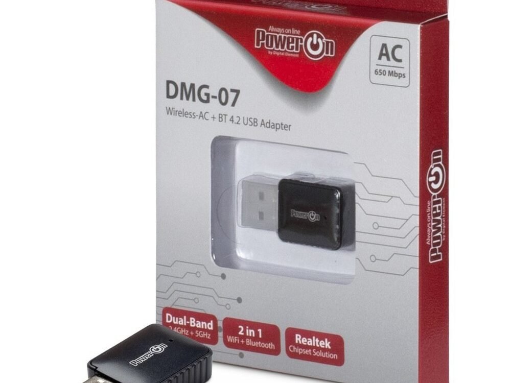 Inter-Tech DMG-07 | Wi-Fi 5 & Bluetooth 4.2 USB Adapter | 650 Mbps | Dual-band (2,4 GHz / 5 GHz) | Zwart