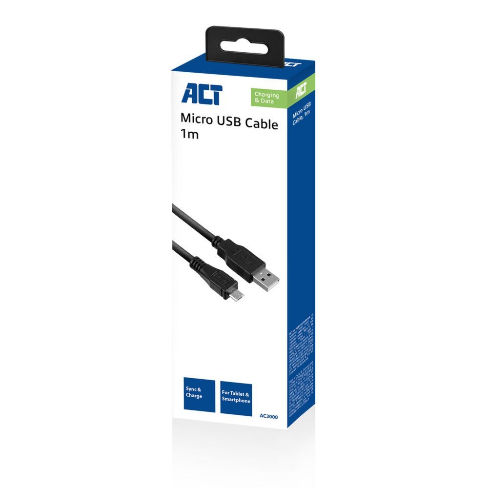 ACT AC3000 | USB 2.0 | USB-A naar Micro-USB-B | 1m | Zwart - Afbeelding 4