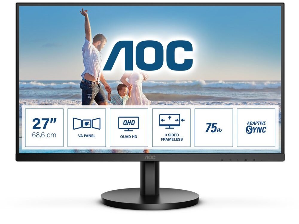 AOC Q27B3MA 27" | 2560 x 1440 QHD VA | 75Hz | 1ms | Ultra Slim Bezel | Monitor