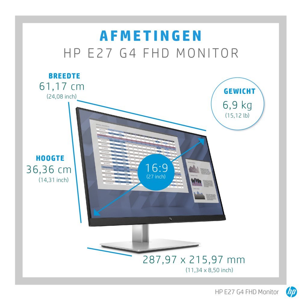 HP E-Series E27 G4 27" | 1920x1080 IPS | 60Hz | Full HD Monitor | Zwart - Afbeelding 15